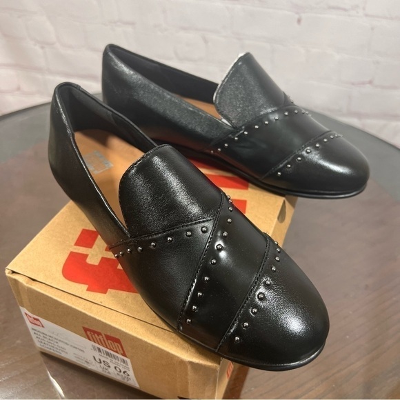 FITFLOP Angelina Microstud Loafer. Black leather with gunmetal studs in size 6 - Picture 5 of 12